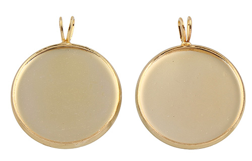 22mm Gold Tone Twin Loop Circular Round Pendant Fob Blank Settings Brass Construction With Gold Tone Plating